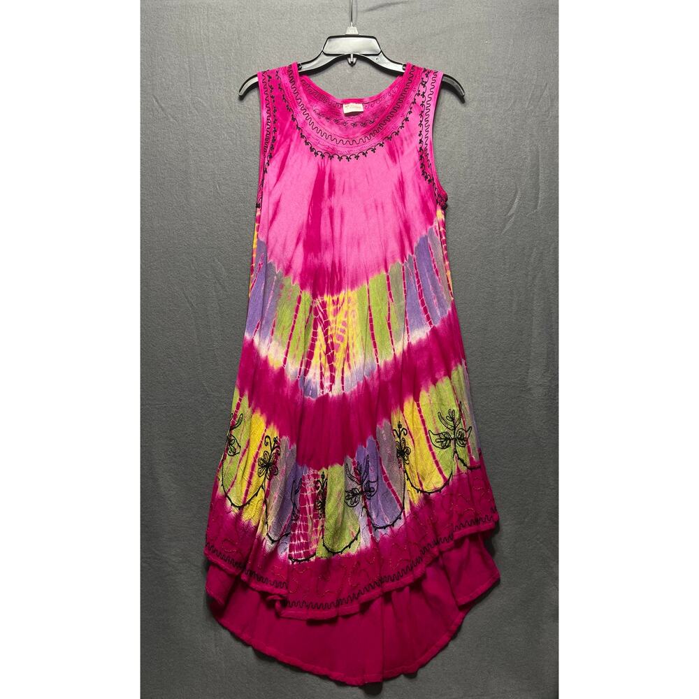 India BOUTIQUE tie-dye sleeveless dress sz Free Size boho festival beachy